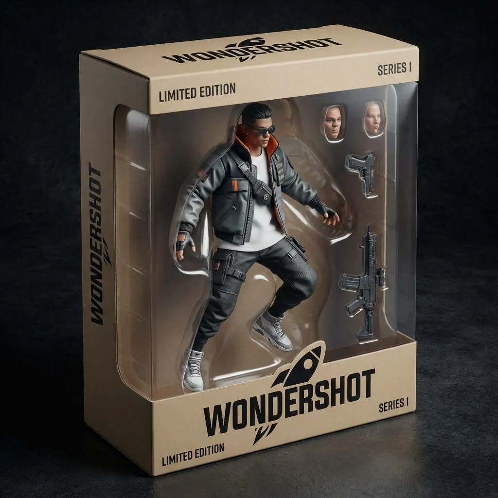 A photo turned into a boxed collectible action figure