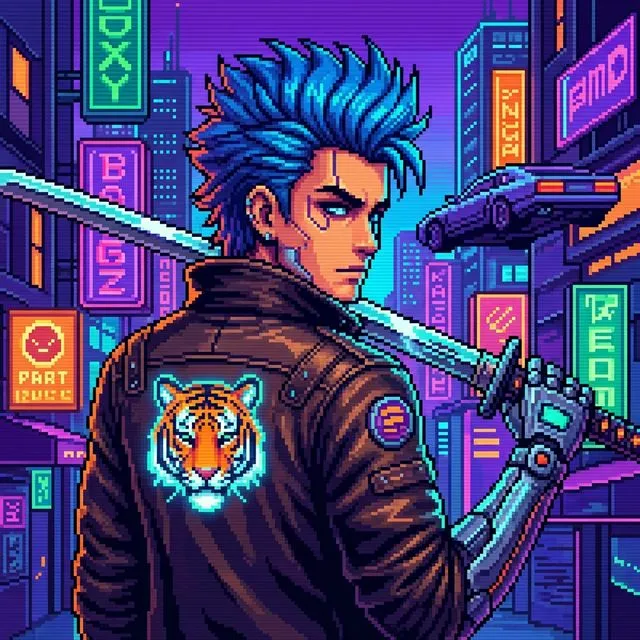 A portrait restyled as retro pixel art